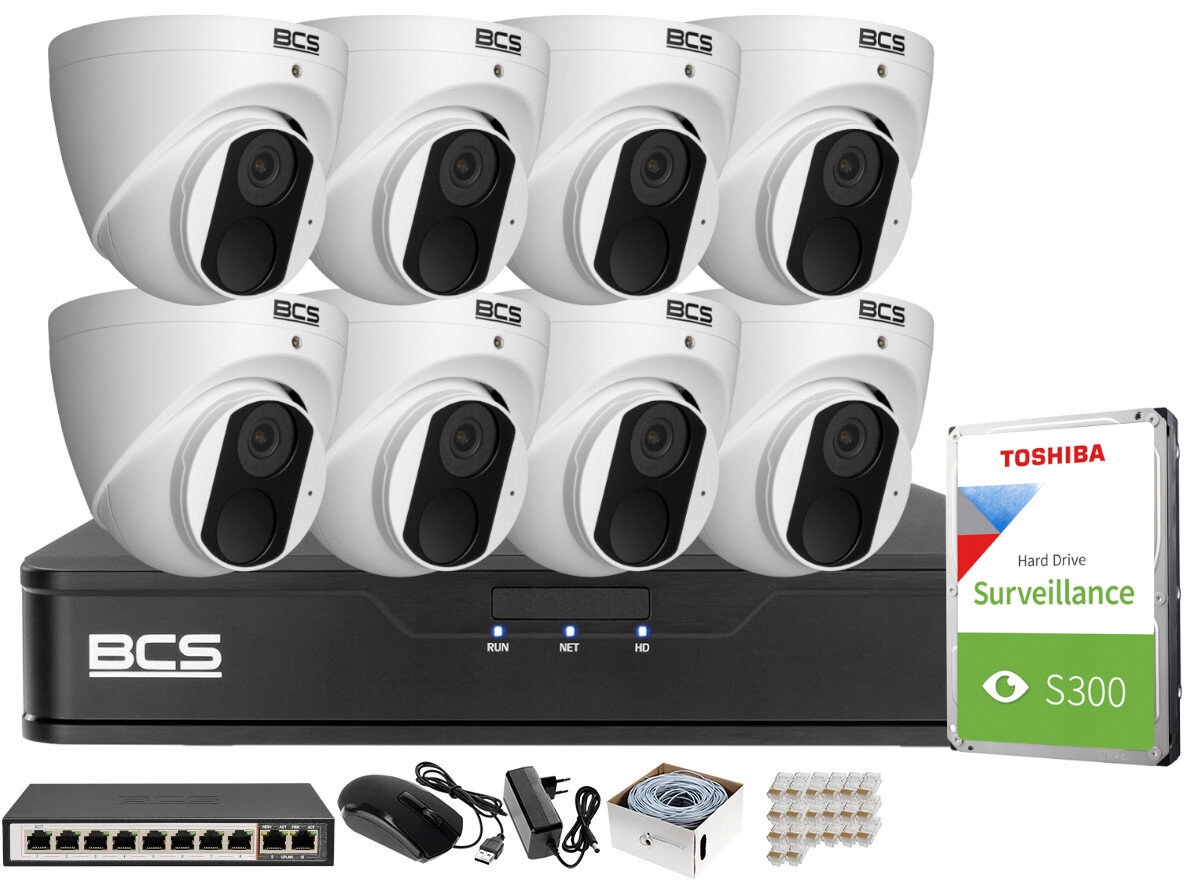 Zestaw do Monitoringu 8x BCS-P-EIP14FSR3 4Mpx Ir 30m Detekcja Aplikacja