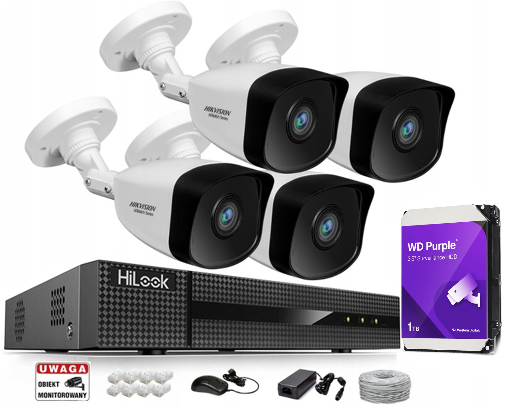 FullHD Ip monitorovací sada Hikvision 4 kamery PoE 1TB