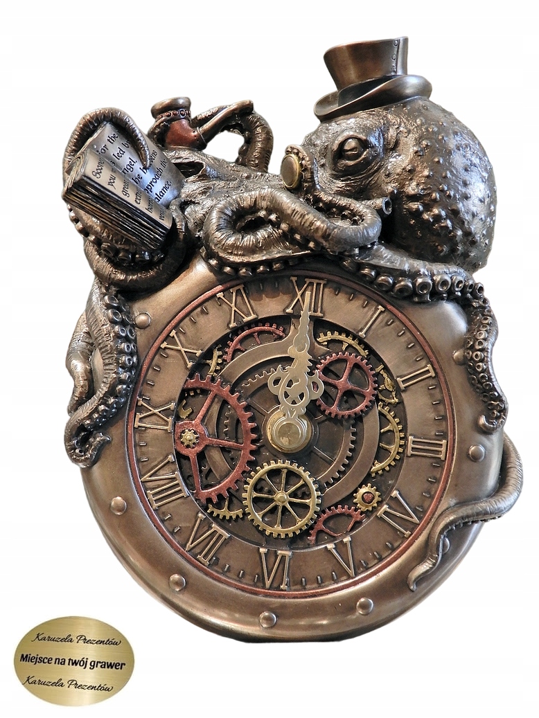 Hodiny Na Stenu V Štýle Steampunk S Čítajúcou Chobotnicou Pre Rybára