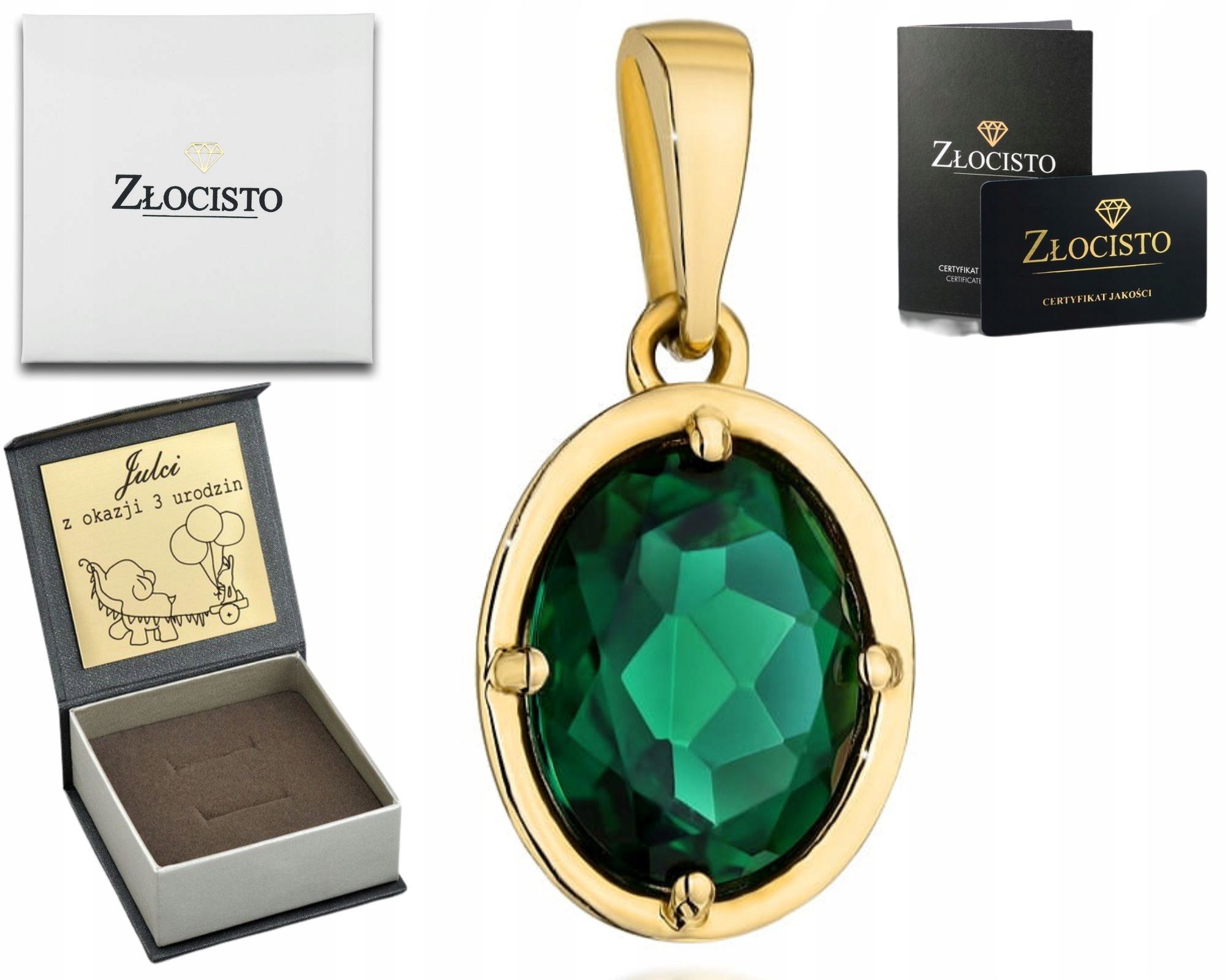 Zlatý Oválný Přívěsek Kolekce Colorful Stone Zelený Křemen 585