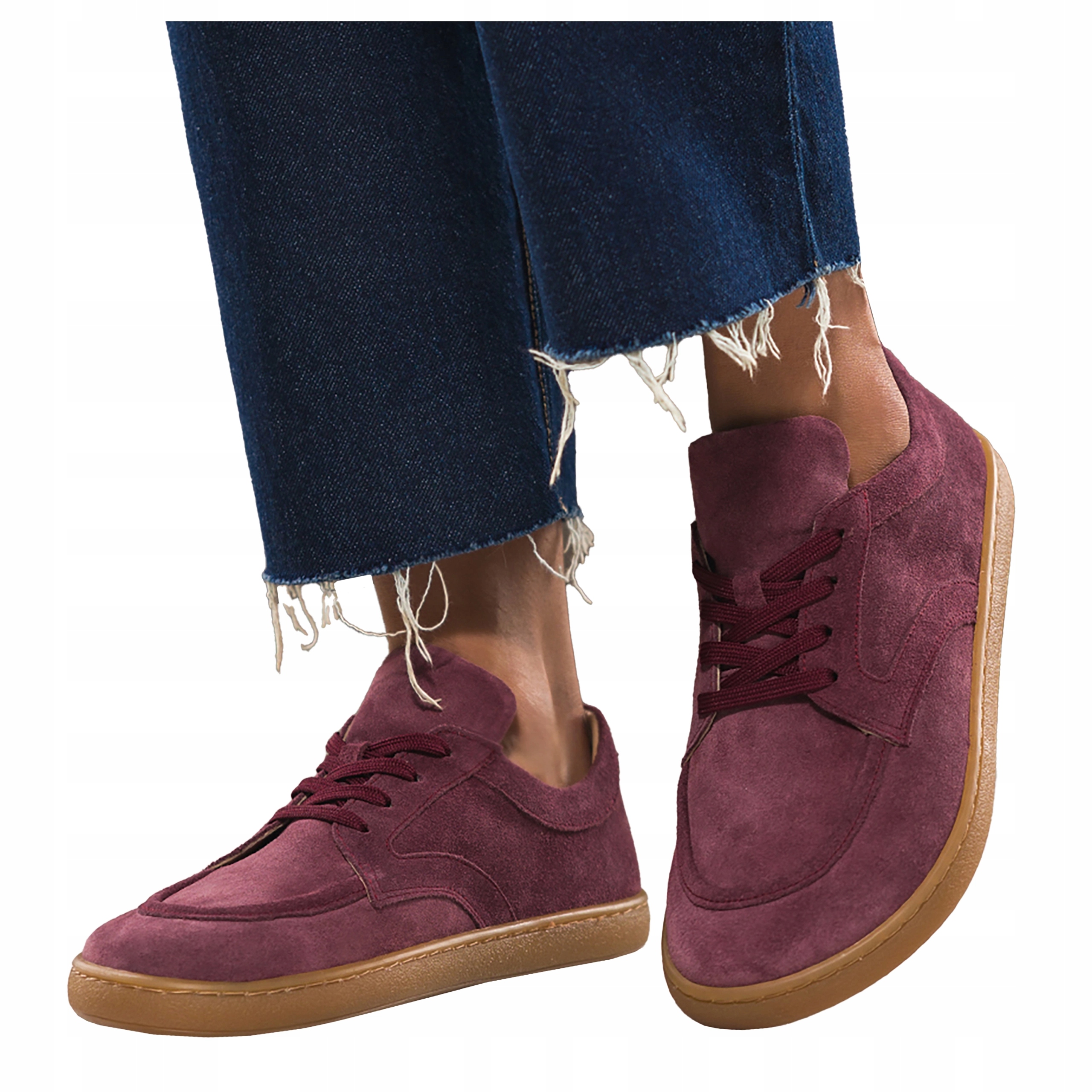 Polobotky Barefoot Bordové Dámské Kožené Semišové Elastické Široké velikost 41