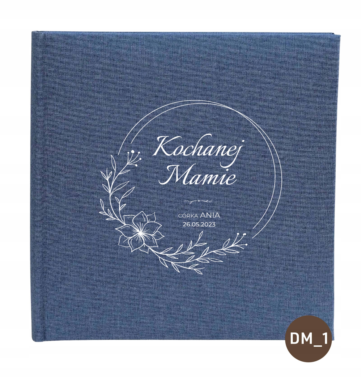 Album klasyczny Linen Blue 40 czarnych stron, personalizacja Dzień Mamy