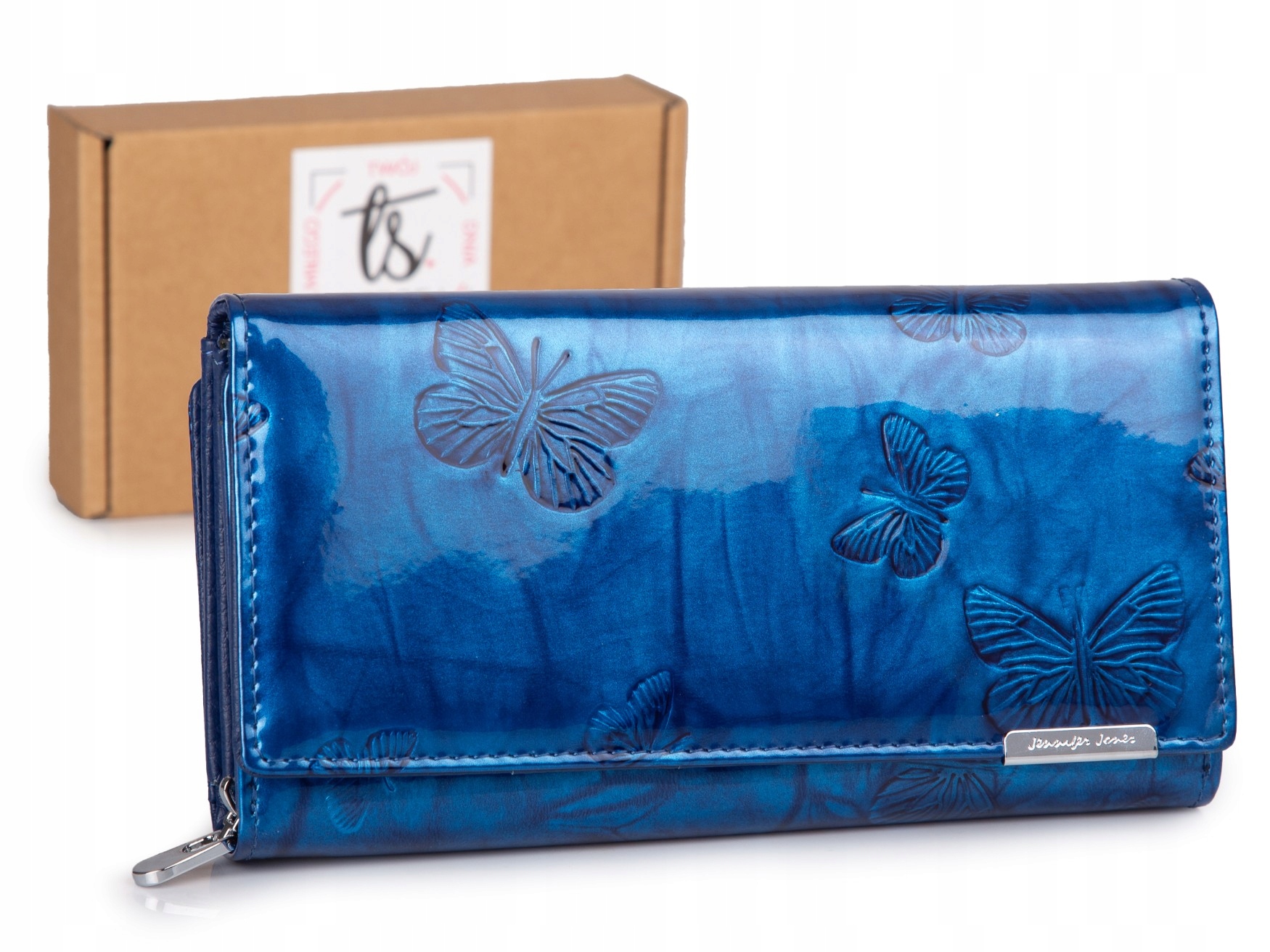 Velká lakovaná dámská peněženka s motýlky a modrým Rfid Jennifer Jones
