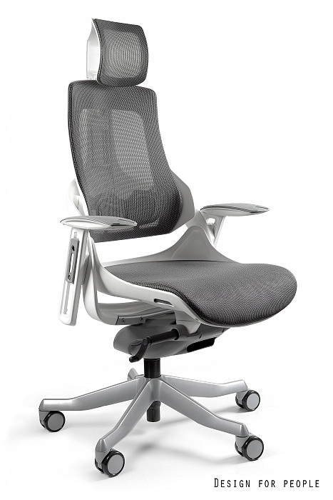 Fotel Wau biały Unique ergonomiczny siatka grafit
