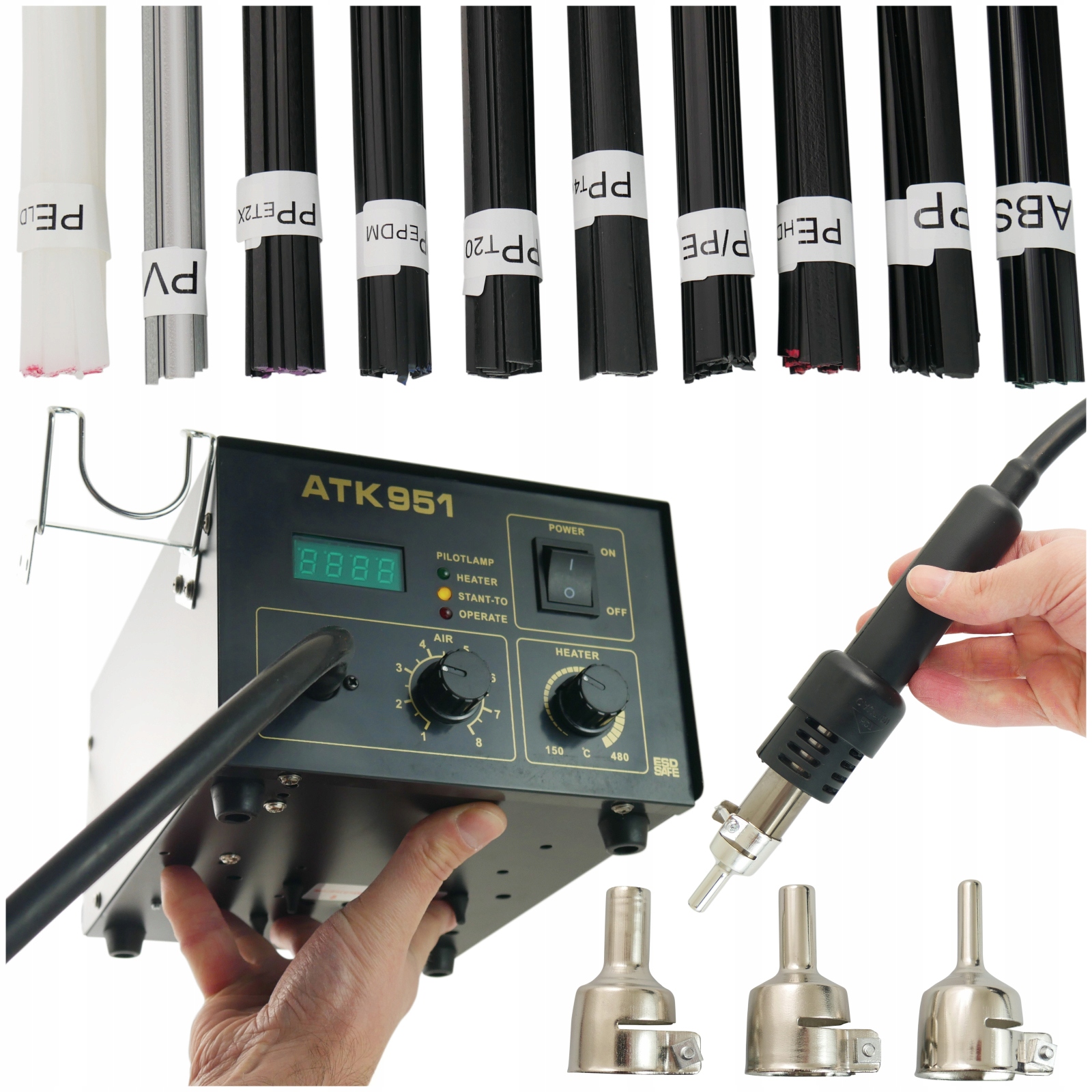 Svařovačka pro svařování plastů AT951, sada 1KG populárních Spojů 10x100g