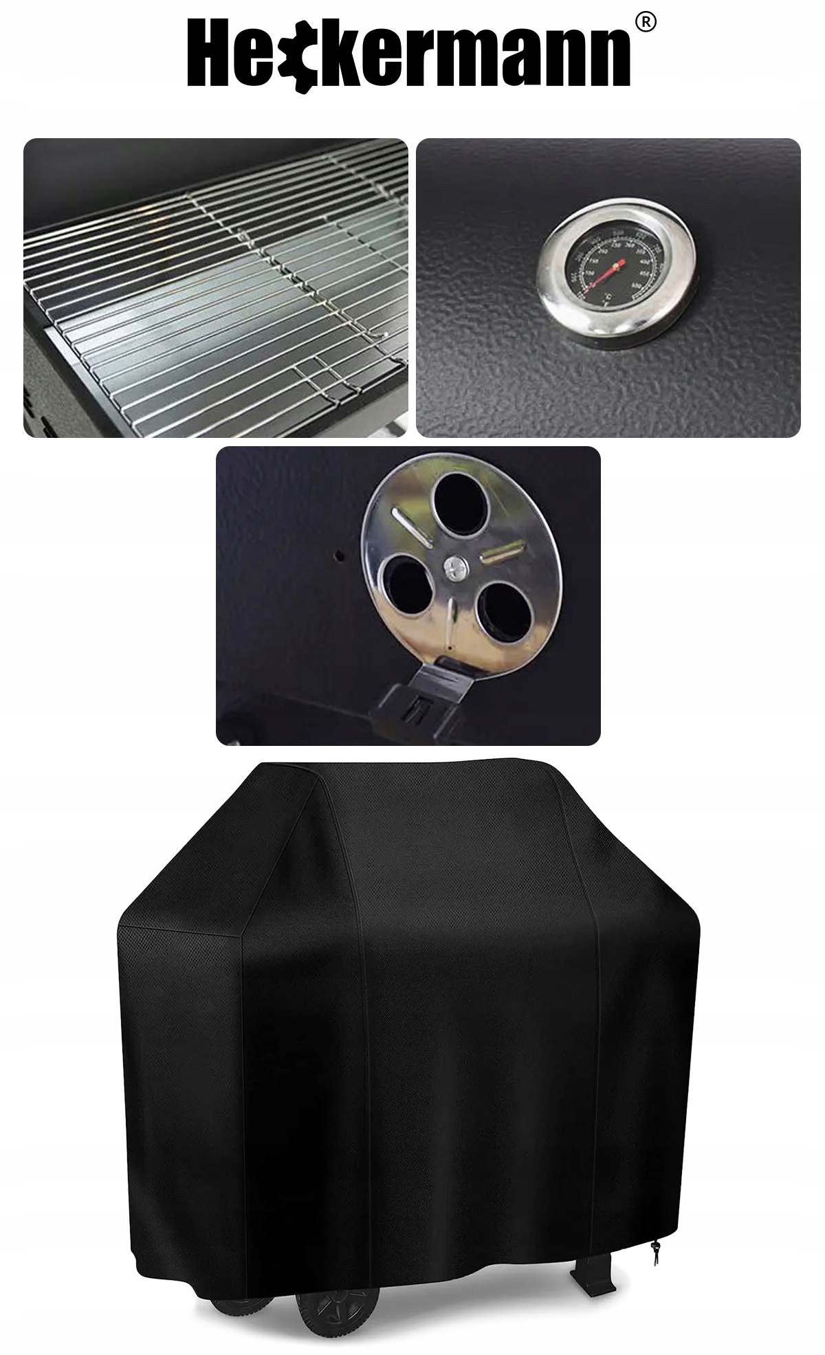 GRILL WĘGLOWY OGRODOWY 2 RUSZTY CHROMOWANE 2 PÓŁKI POPIELNIK TERMOMETR STAL Materiał stal