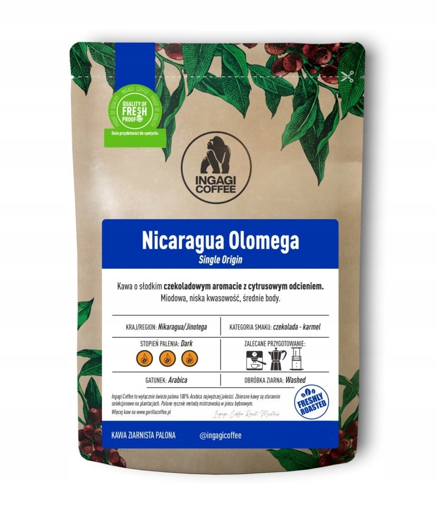 Káva zrnková Nikaragua Olomega 1 kg čerstvě pražená arabika