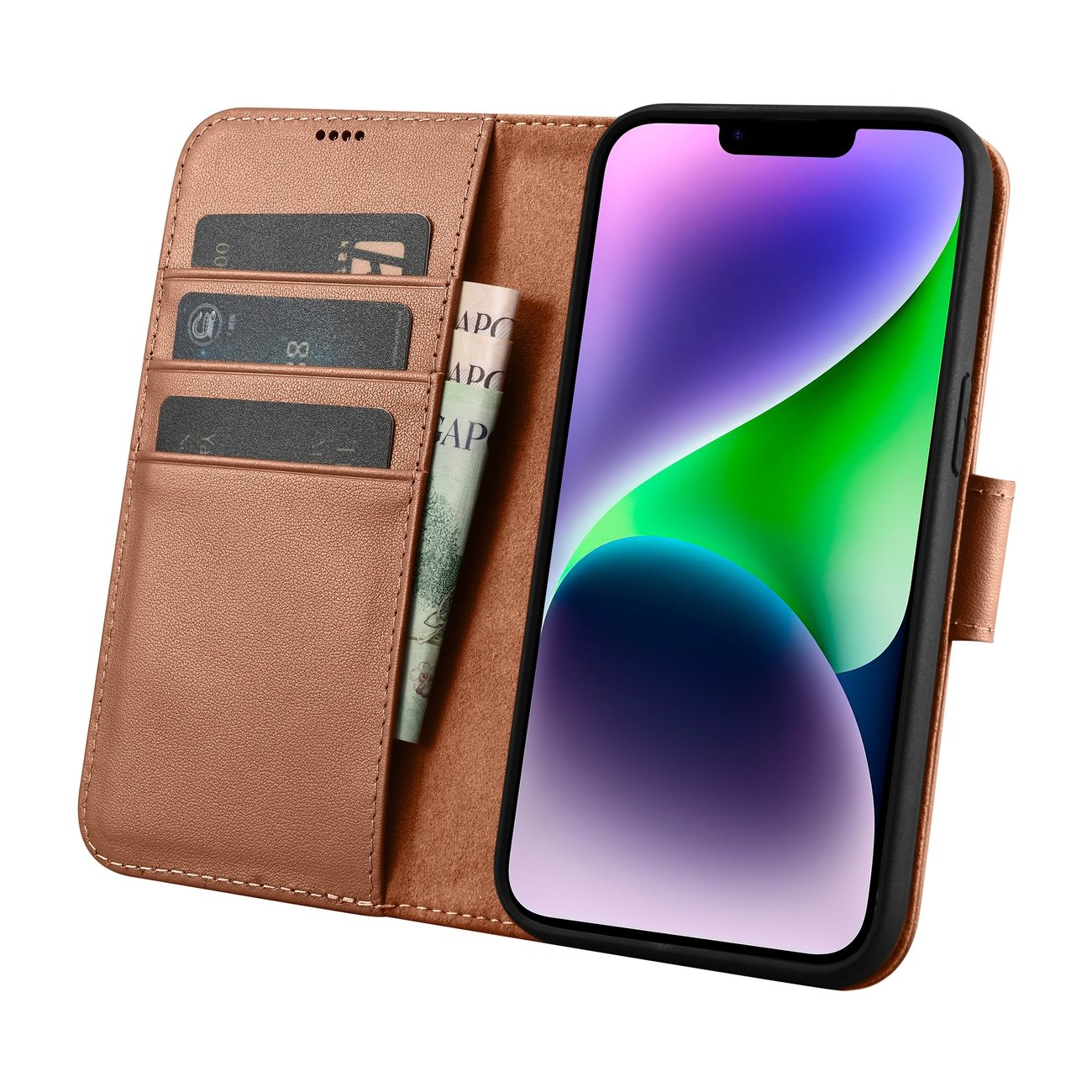 2w1 etui skórzany pokrowiec z klapką iPhone 14 Plus Anti-RFID Wallet Case b