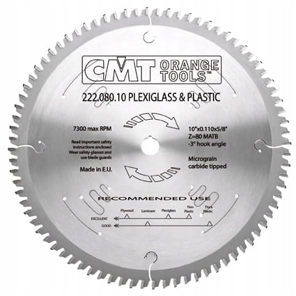 

Cmt Piła do Pcv, winylu plexiglass D250 F30 Z80 K=