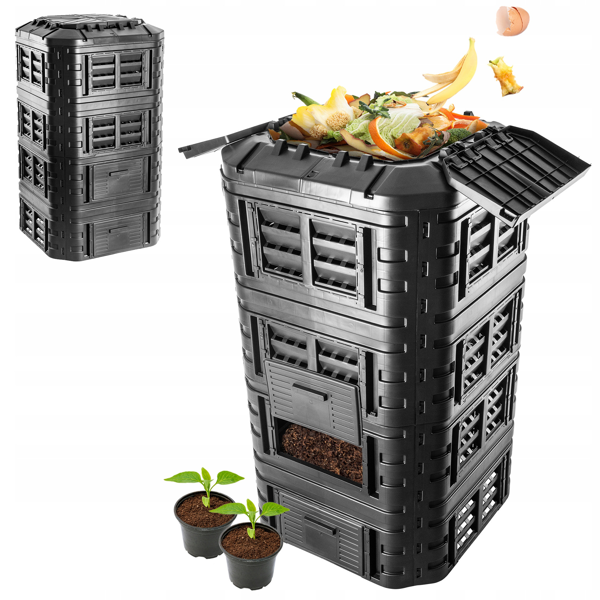 Modulárny Záhradný Kompostér 1260 L, Celoročný Mrazuvzdorný Kompost, Čierny