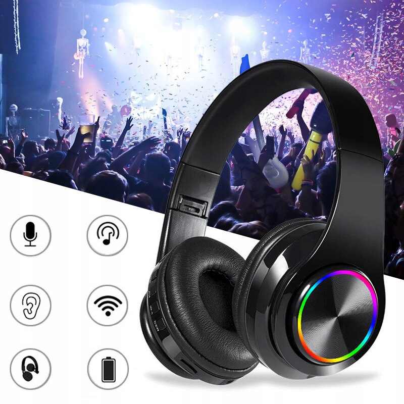 SŁUCHAWKI BEZPRZEWODOWE B39 BLUETOOTH MP3 NAUSZNE MIKROFON RGB DLA DZIECKA Mikrofon tak
