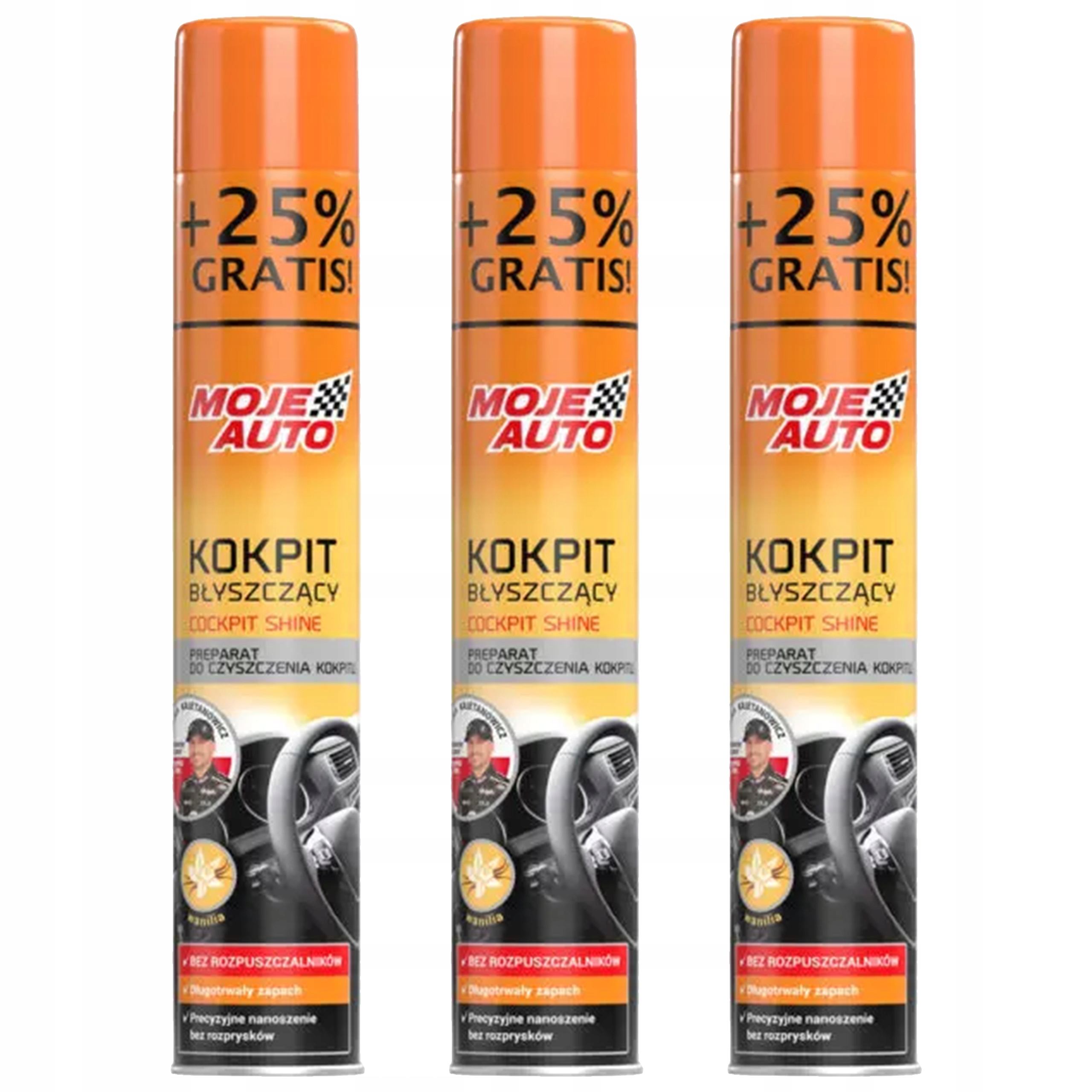 3x Moje Auto Kokpit preparat nabłyszczający Wanilia waniliowy Plak 750ml