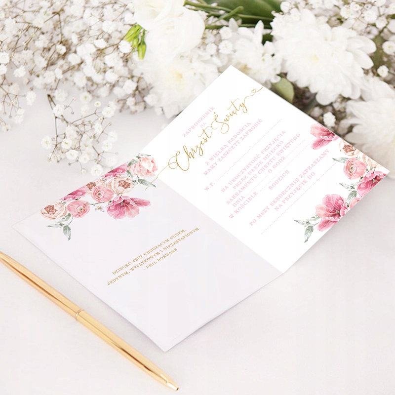 ZAPROSZENIA na chrzest św. Różowy Wózek 10 szt Rodzaj chrzest