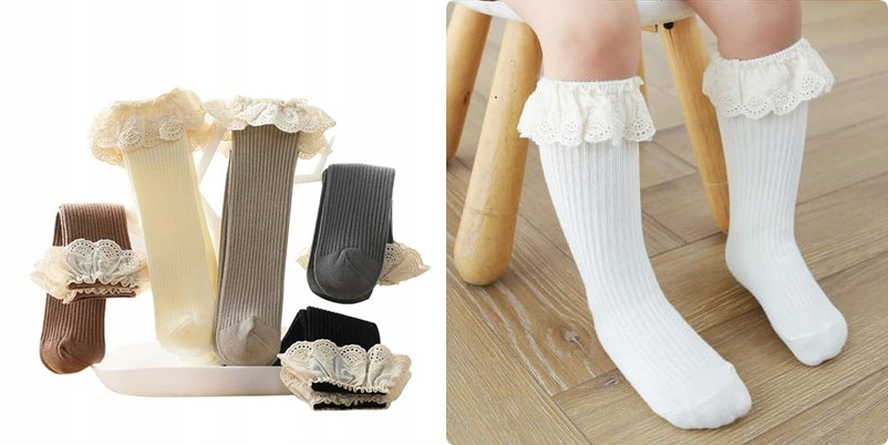 

Podkolanówki z Haftowaną Falbanką Kremowe 86-92-98