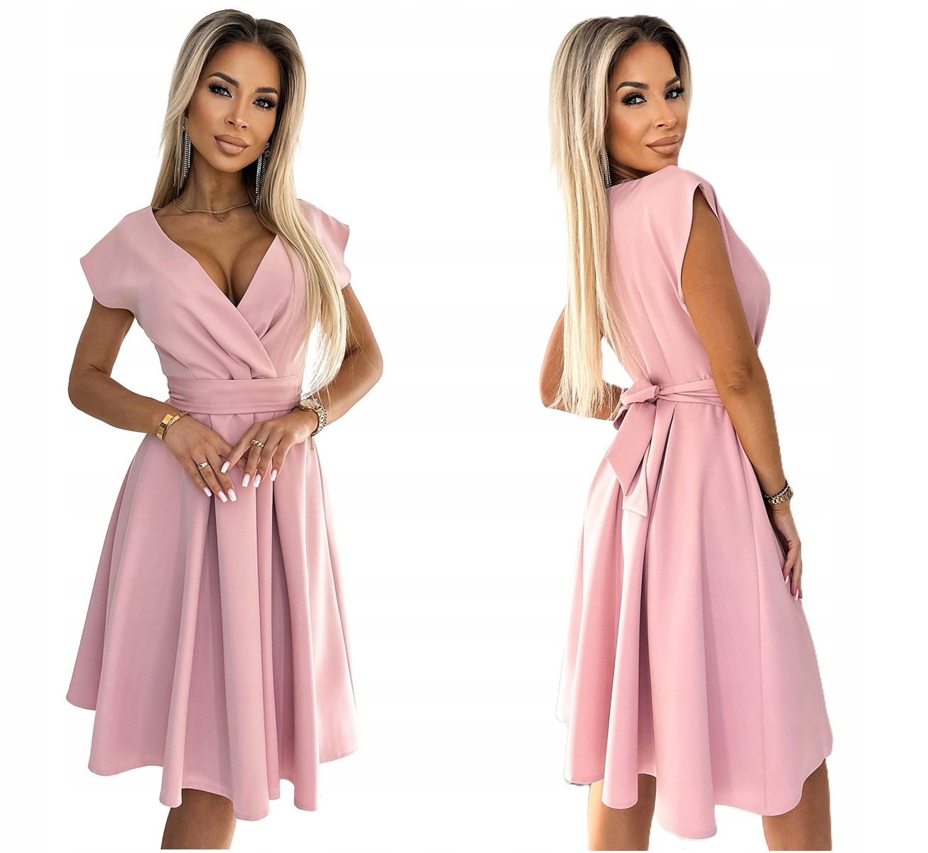Podmanivá Rozevřená Šaty S Hlubokým Výstřihem Pudrová Růžová M
