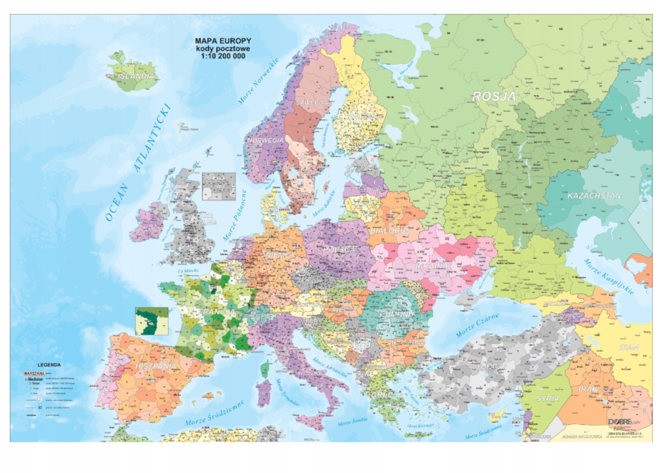 EUROPA KODOWA MAPA PODKŁADKA KODY POCZTOWE 38x58cm