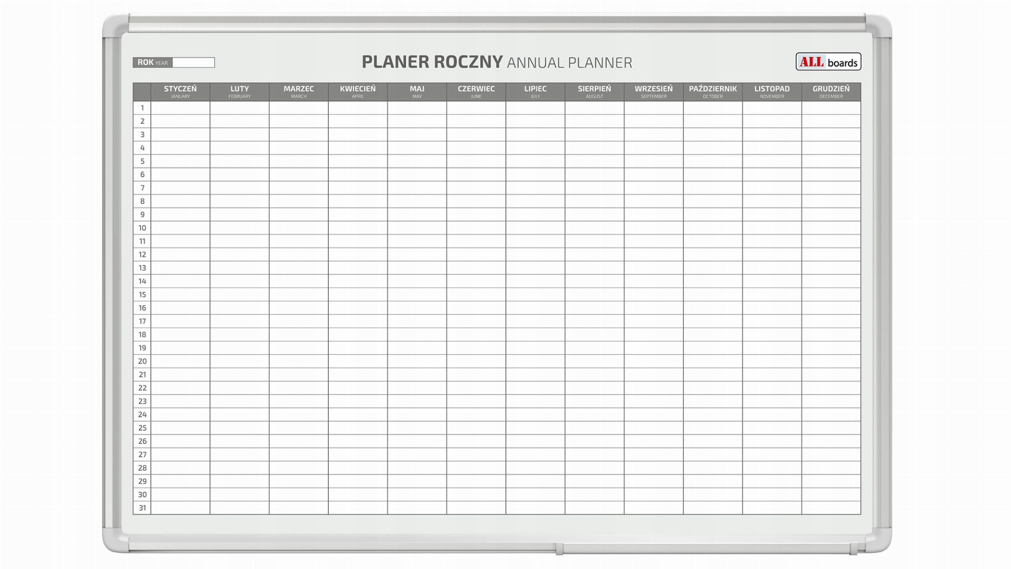 Tablica planer roczny 150x100 cm magnetyczna suchościeralna