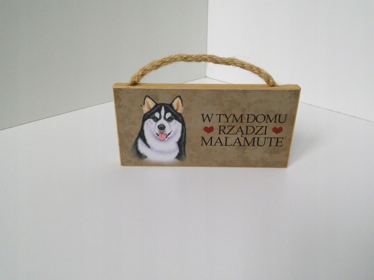 

Tabliczka drewniana z magnesem/motyw Malamute