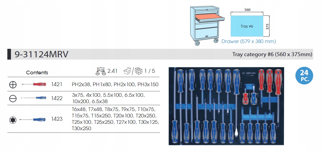 KING TONY WKRETAKI PLASKIE TORX PH ZESTAW 24 SZT Producent code 9 31124MRV