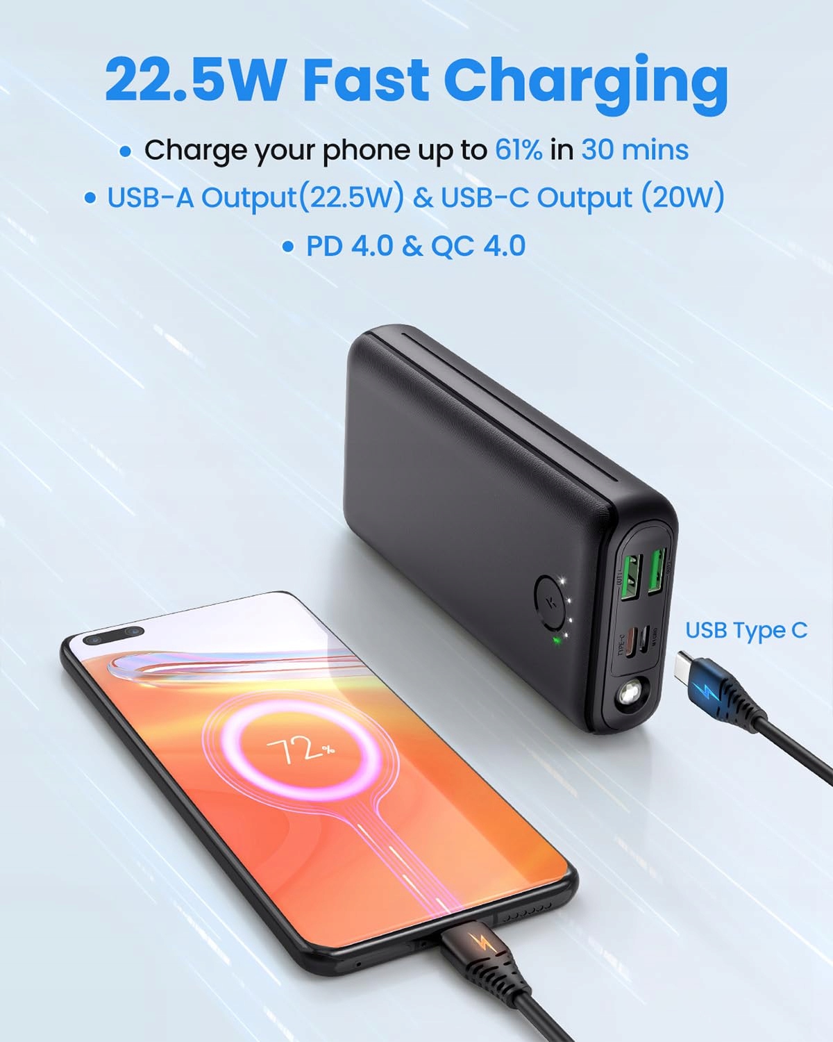 JIGA Power Bank 27000mAh 22W USB C Zewnętrzna Bateria z Latarką — miniatura 2