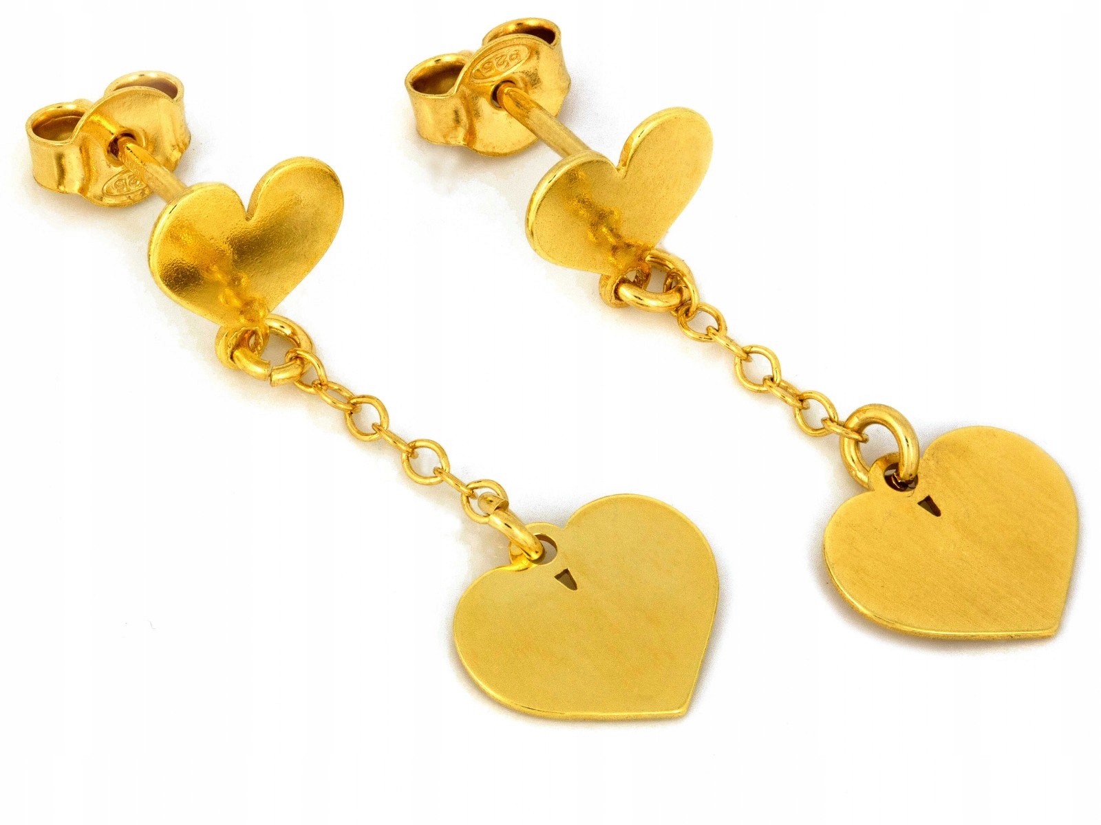 Stříbrné náušnice 925 pozlacené s visícím srdcem 1.48 g na tyči dárek