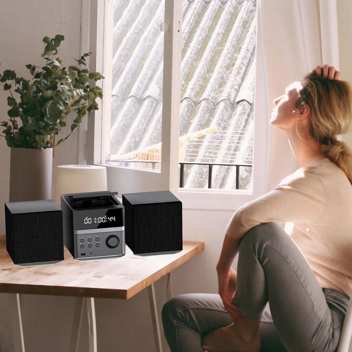 WIEŻA STEREO LONPOO LP-885 GŁOŚNIK PÓŁKOWY CD Z RADIEM FM BLUETOOTH 30W Model LP-885