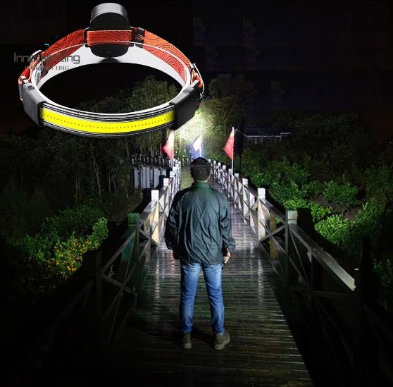 MOCNA LATARKA CZOŁOWA LED COB OPASKA Kolor dominujący czarny