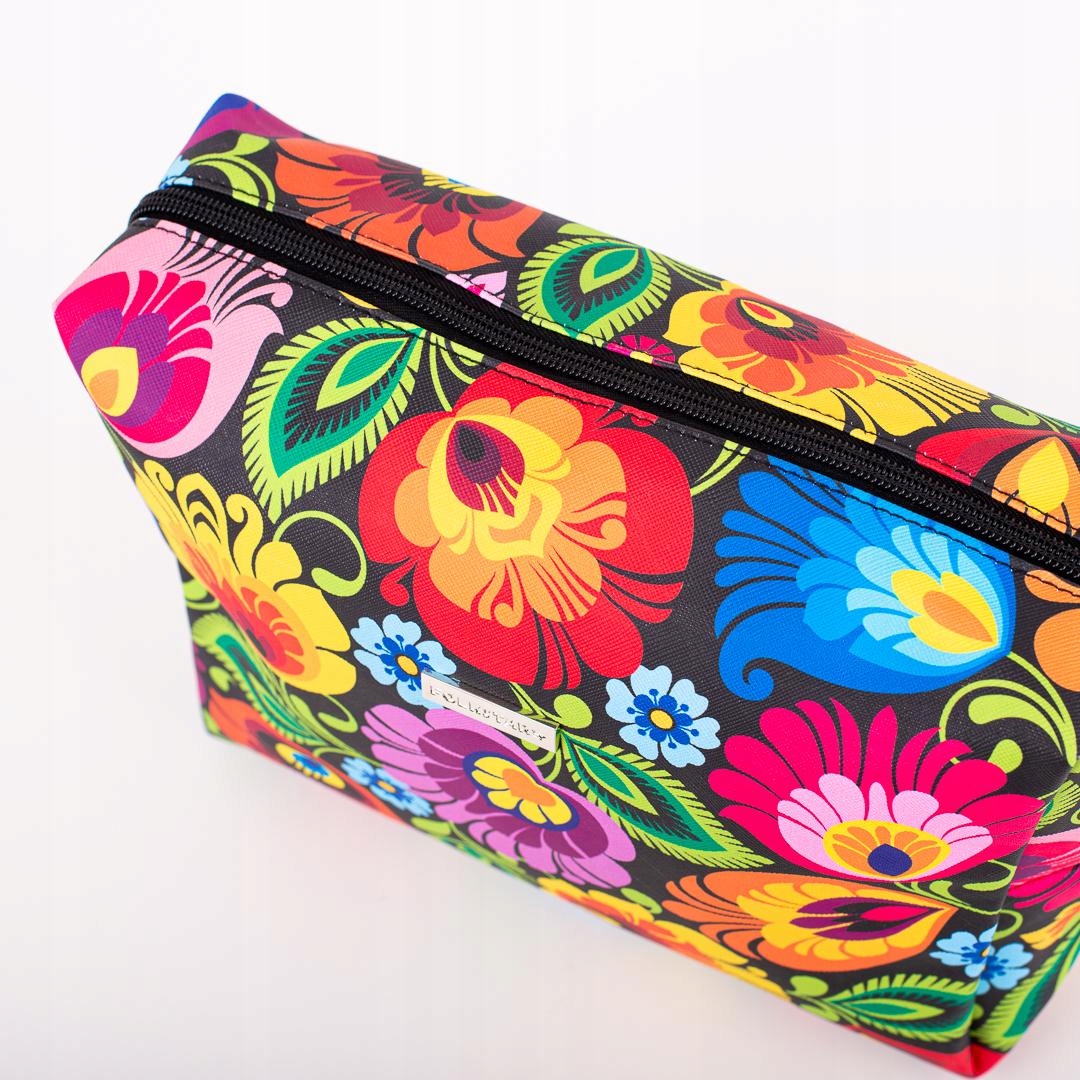 DUŻA KOSMETYCZKA FOLK - WZORY ŁOWICKIE - KWIATY CZARNA FOLKSTAR Model Łowicka czarna