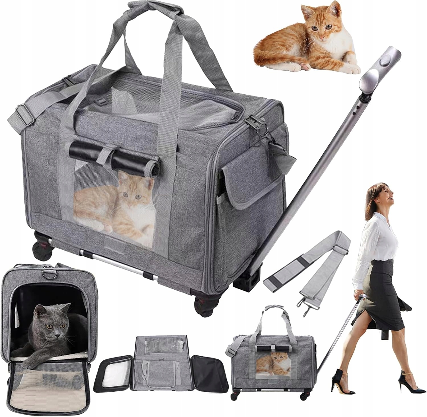 Levně Aisny Přepravka pro kočky Psa na kolečkách Taška 46 cm Do 13,5 kg