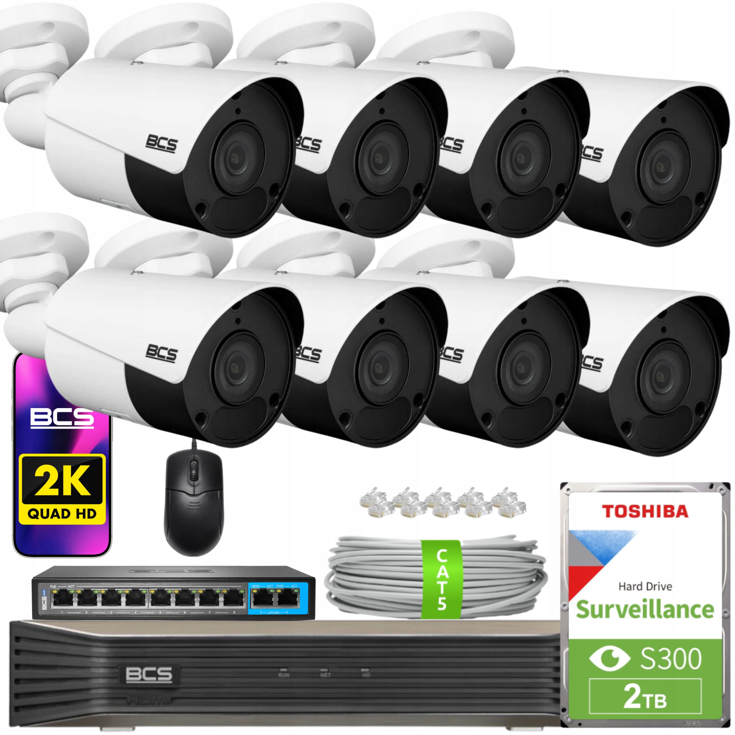 Zestaw Monitoringu 8X BCS-P-TIP14FSR5(2) 4MPX IR50M IP67 Akcesoria Bcs