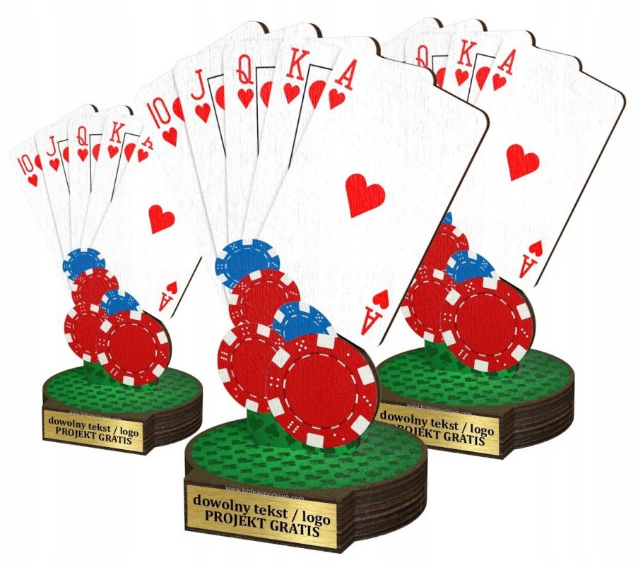 3ks Komplet sošek ze Dřeva s barevným potiskem 22-19-16 cm Poker Brydž