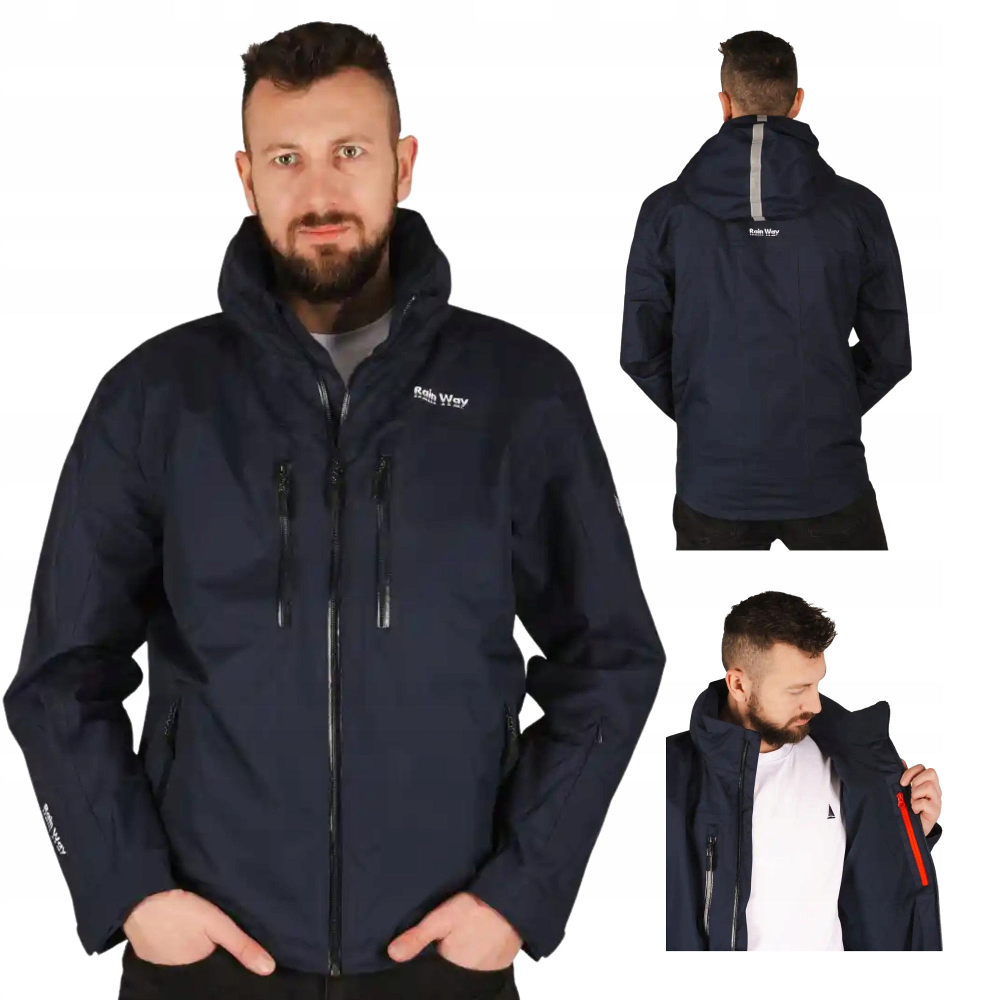 Pánská námořnická bunda s kapucí, zateplená, větruodolná, modrá, velikost XL