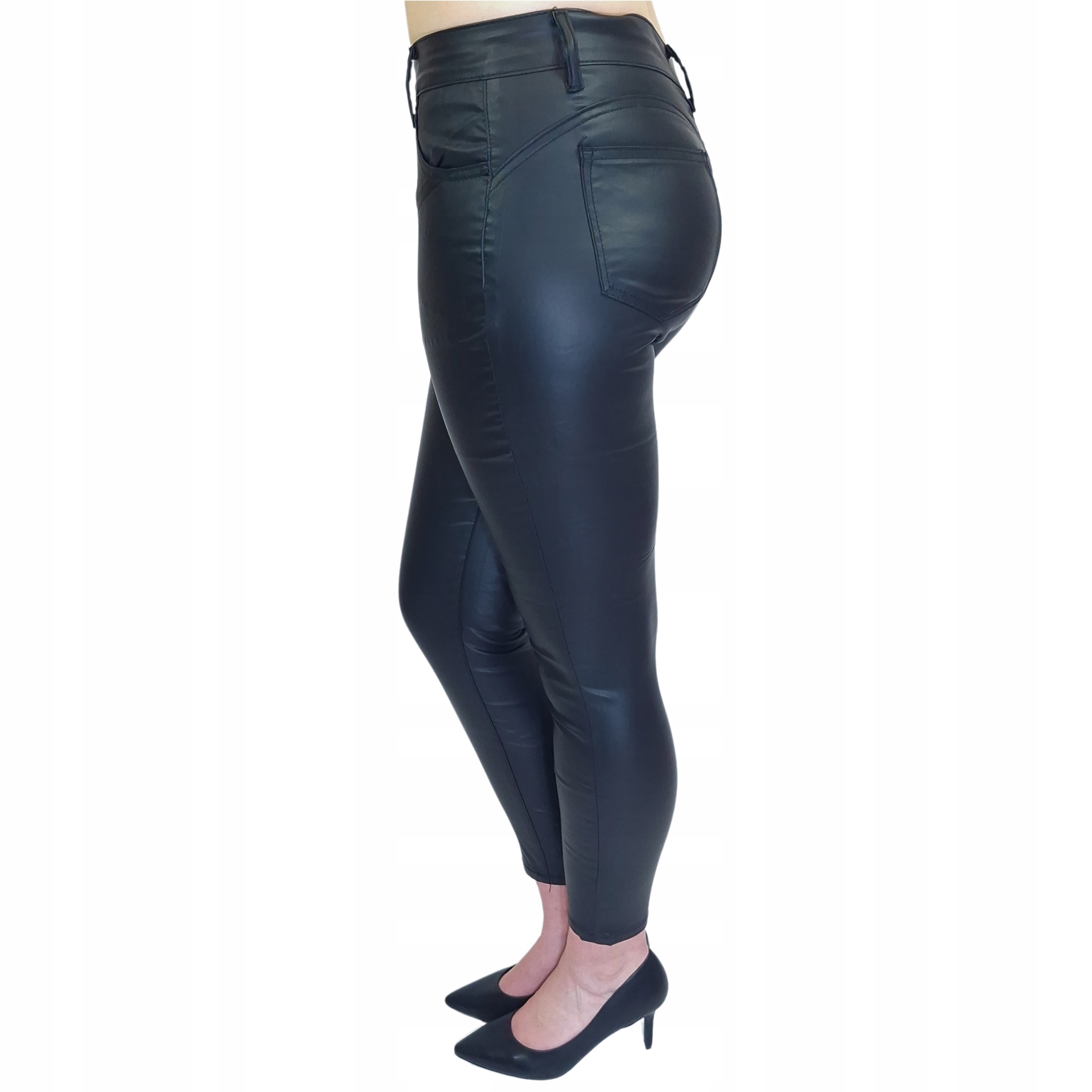 SPODNIE WOSKOWANE DAMSKIE RURKI PUSH UP EKO SKÓRA CZARNE MODELUJĄCE Stan (wysokość w pasie) średni