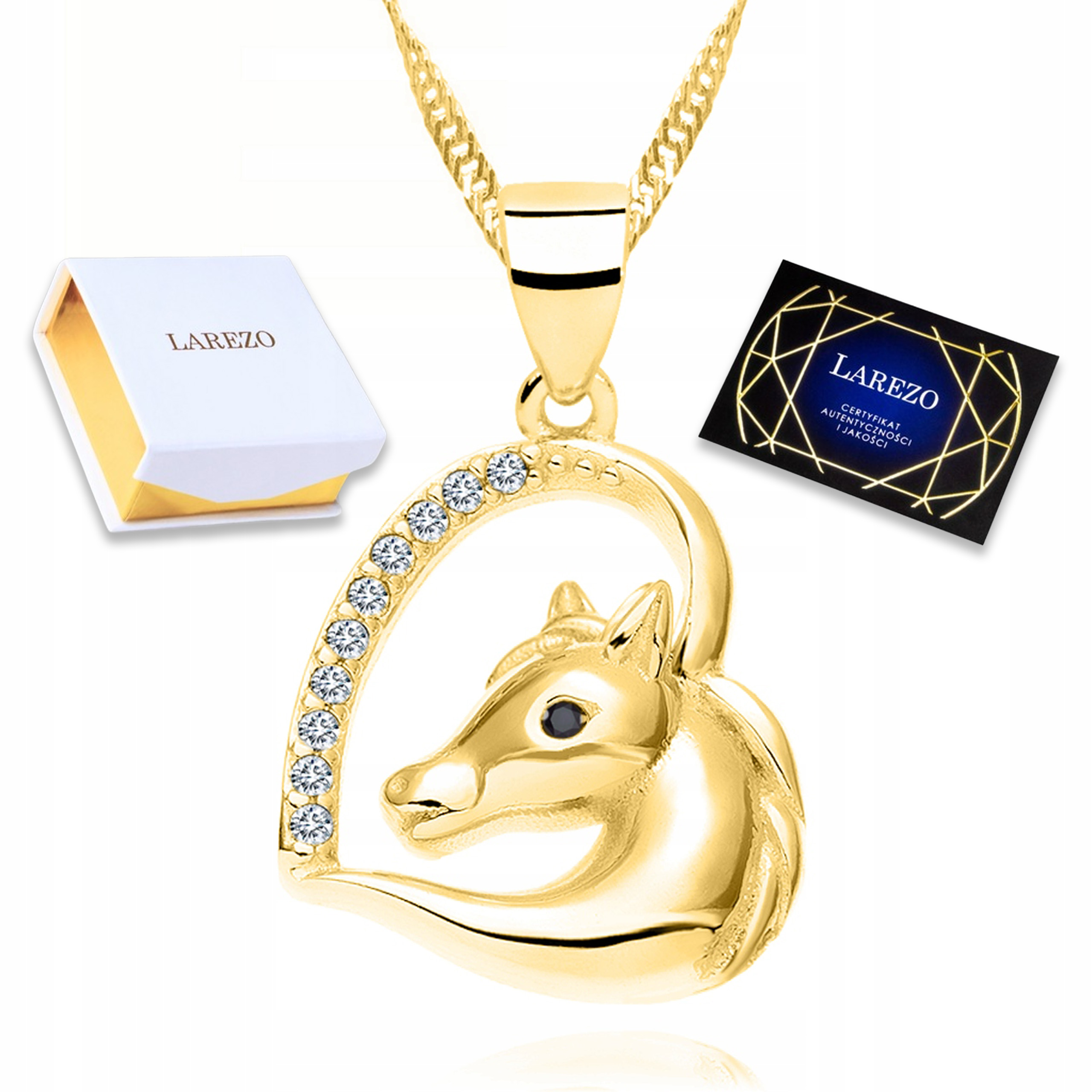 Zlatý náhrdelník Srdce Hlava koně Koník Láska Srdíčko Stříbro 925