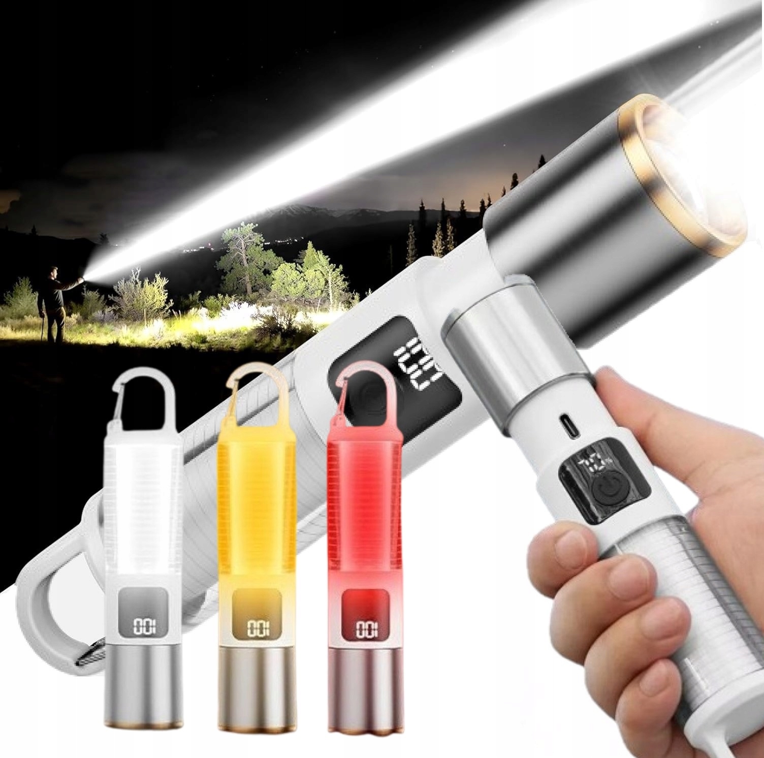 Výkonná Led Bateriová Svítilna Zoom Survival, Lehká S Usb-c Displejem