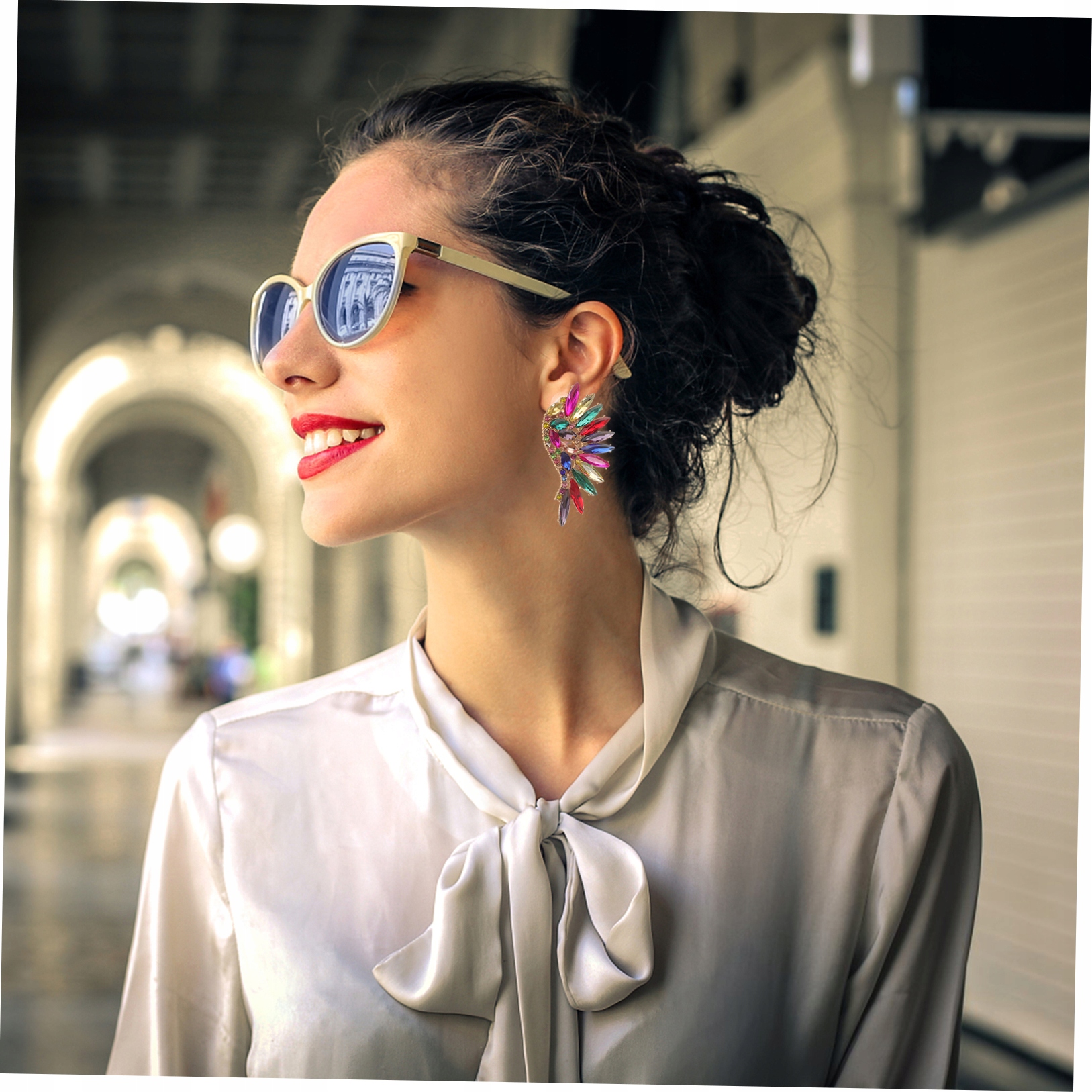 KOLCZYKI RYNKOWE KOLCZYKI SKRZYDŁA ANIOŁA KOLCZYKI ZWISZĄCE KRYSZTAŁOWE SKRZYDŁA Marka bez marki