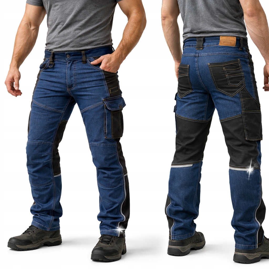 Spodnie Robocze Męskie Jeans Do Pasa Elastyczne Stretch Bojówki Mocne Bhp