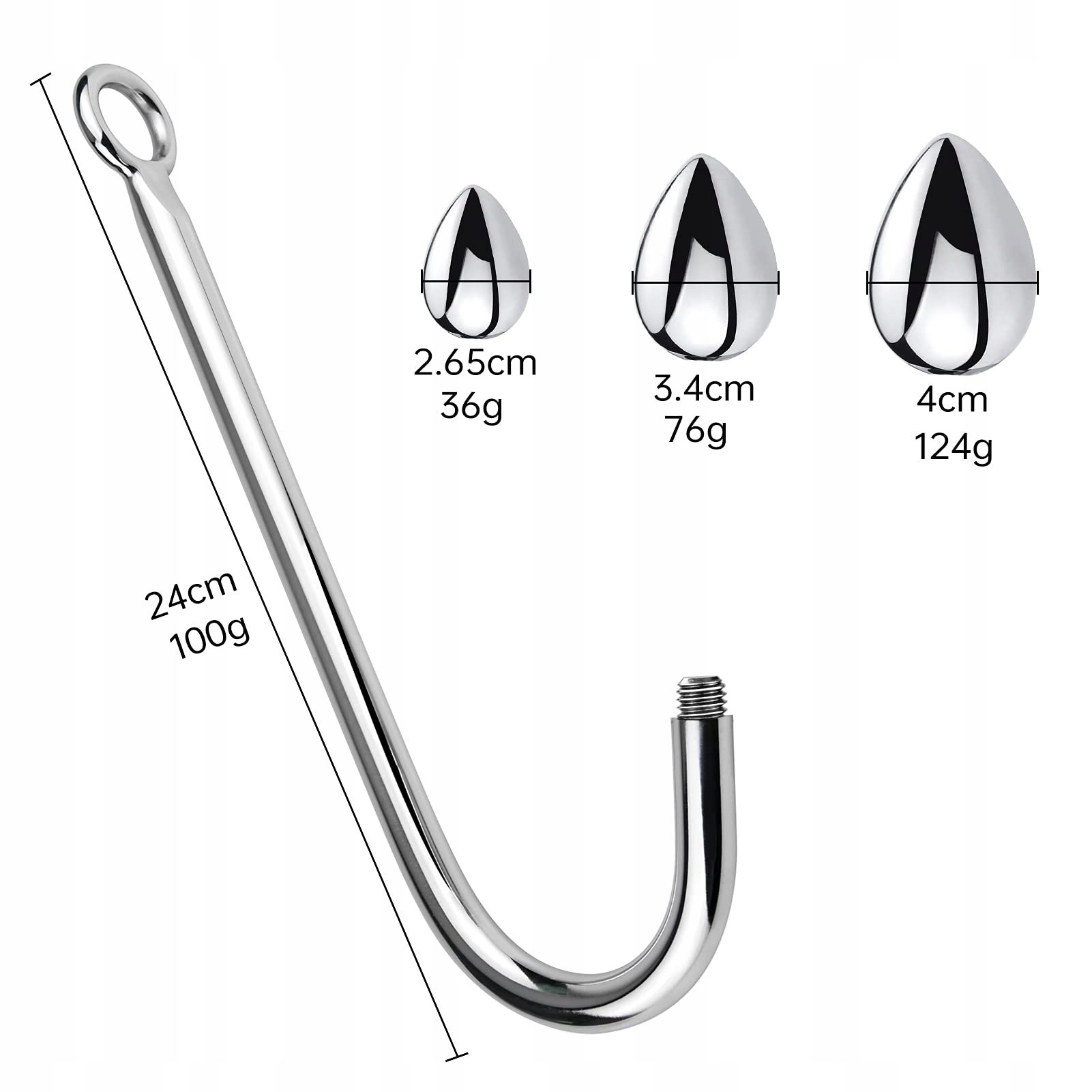 SXOVO Hak Analny Bondage 24 cm z 3 Kulami Stalowymi 26.5mm 34mm 40mm — miniatura 3