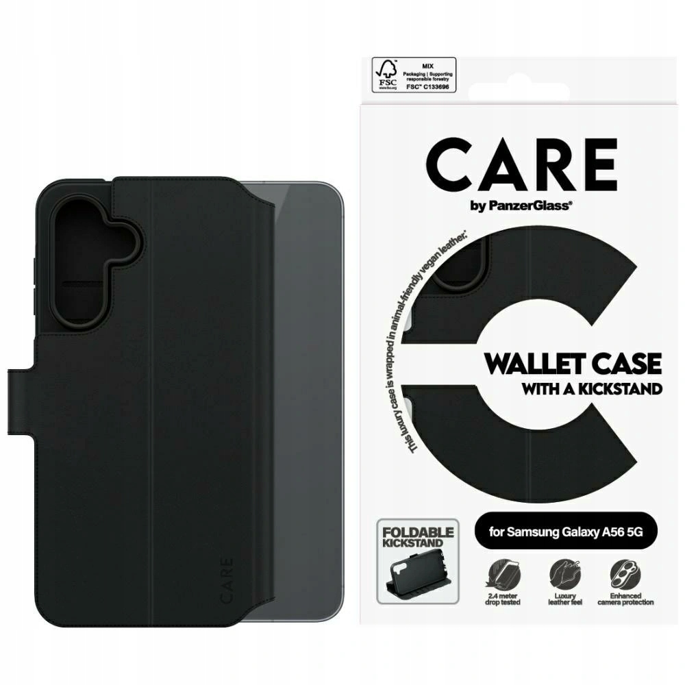 Flipové pouzdro Care by PanzerGlass Wallet Kickstand pro Galaxy A56 5G, černé