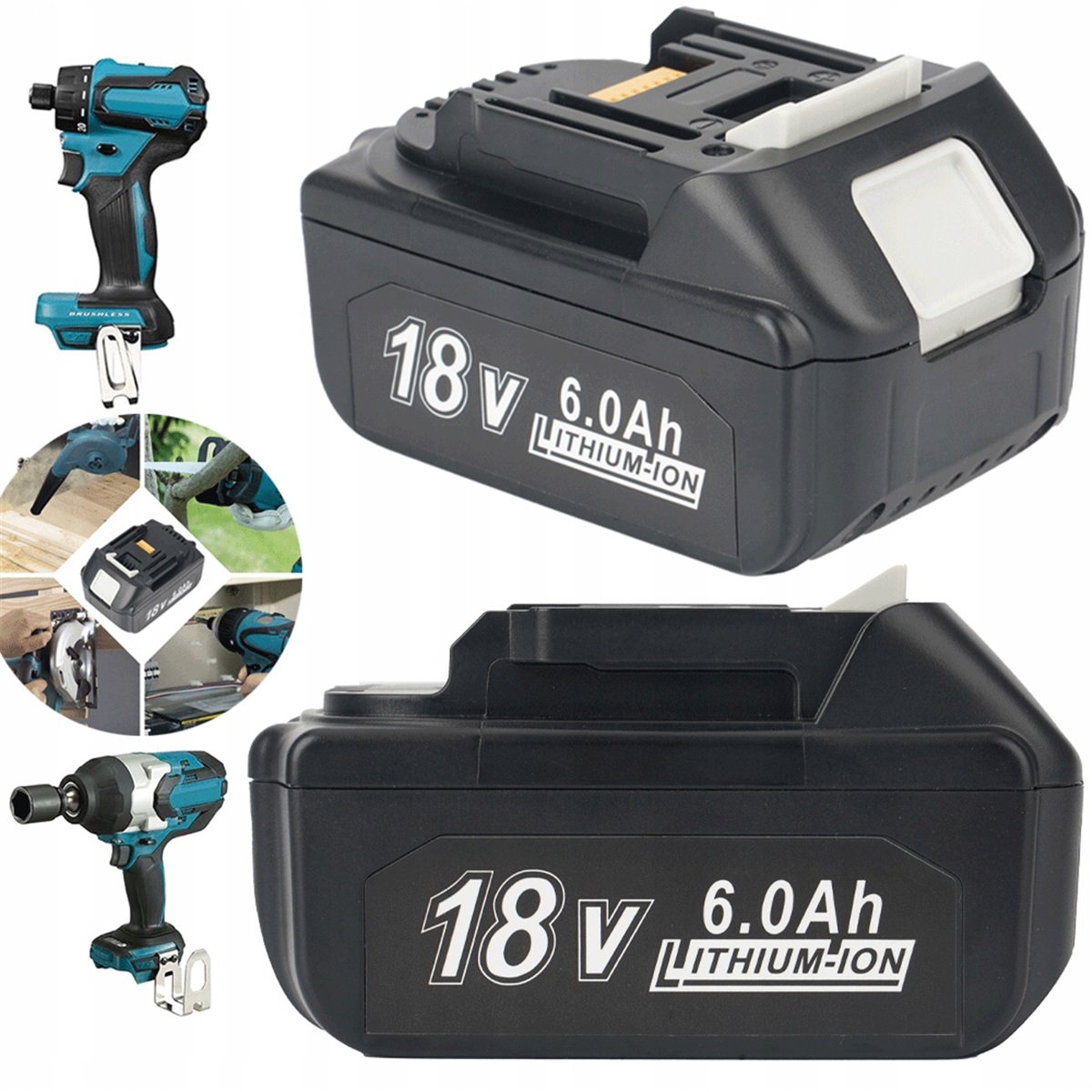 Lithiové Baterie 18V 6000MAH Pro Nářadí S Led Indikátorem