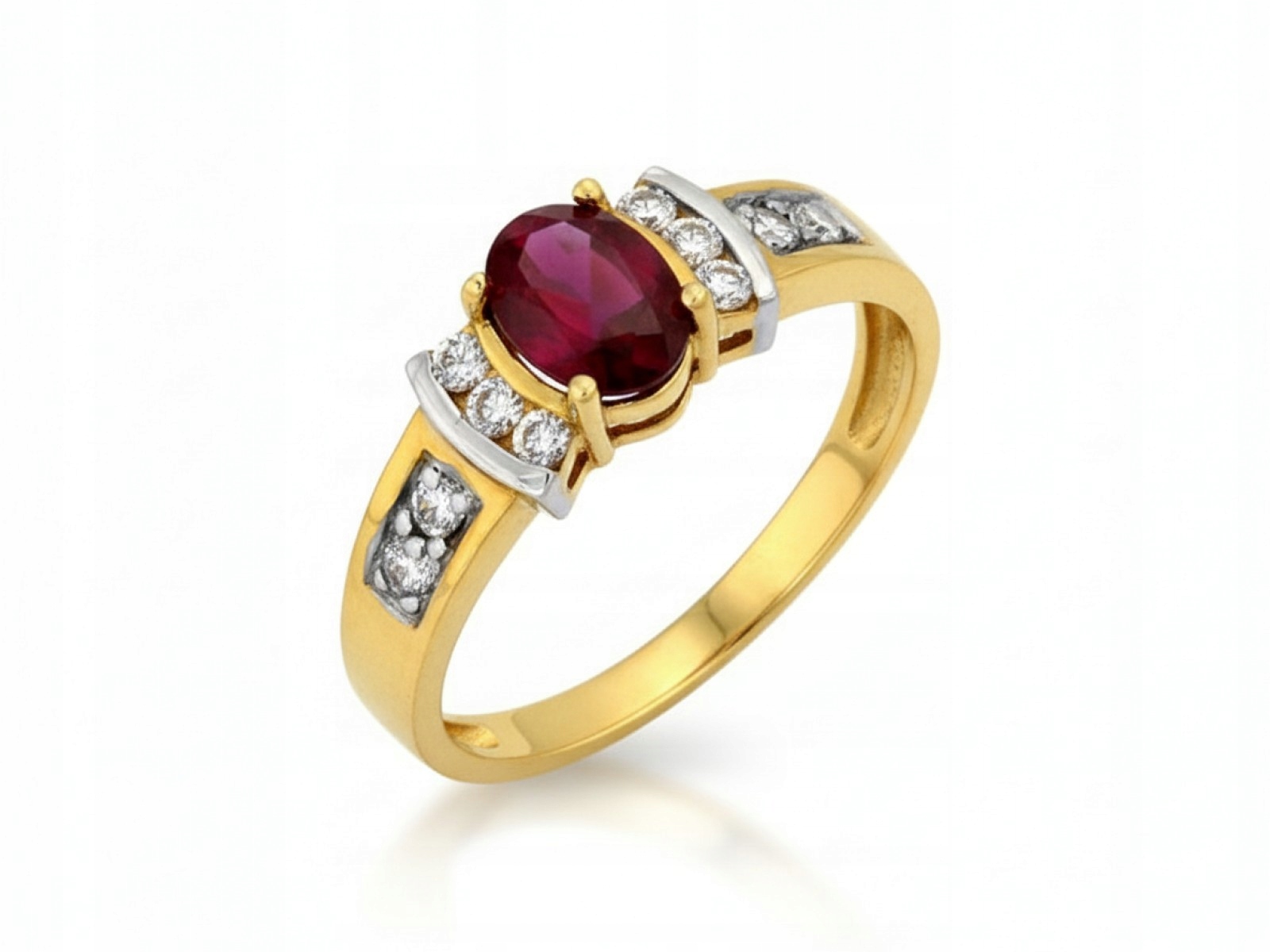 Zlatý prstýnek 585 s oválným Rubínem, bílé Zirkony 23r dárek 2.80 g