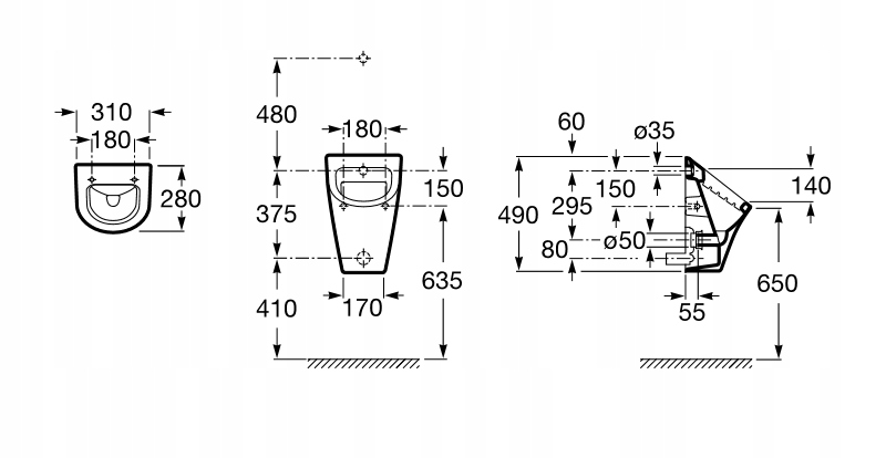 PISUAR Z DOPŁYWEM Z TYŁU ODPŁYW POZIOMY ROCA NEXO Marka Roca