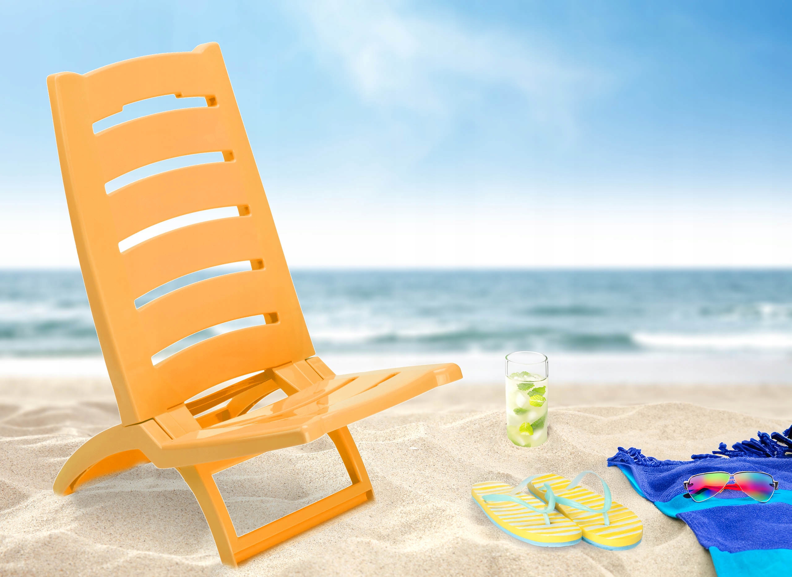 Krzesło Plażowe Turystyczne Tirreno Żółte Składane Lekkie Na Kemping Wędkar
