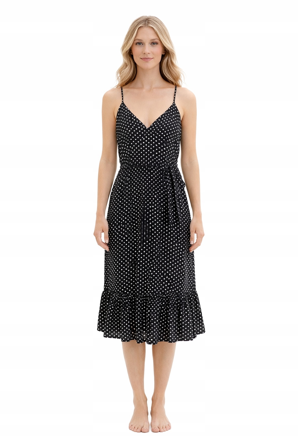 Sandro Ferrone Černá Šaty S Puntíky A Volánkem MIDI 42 I4A