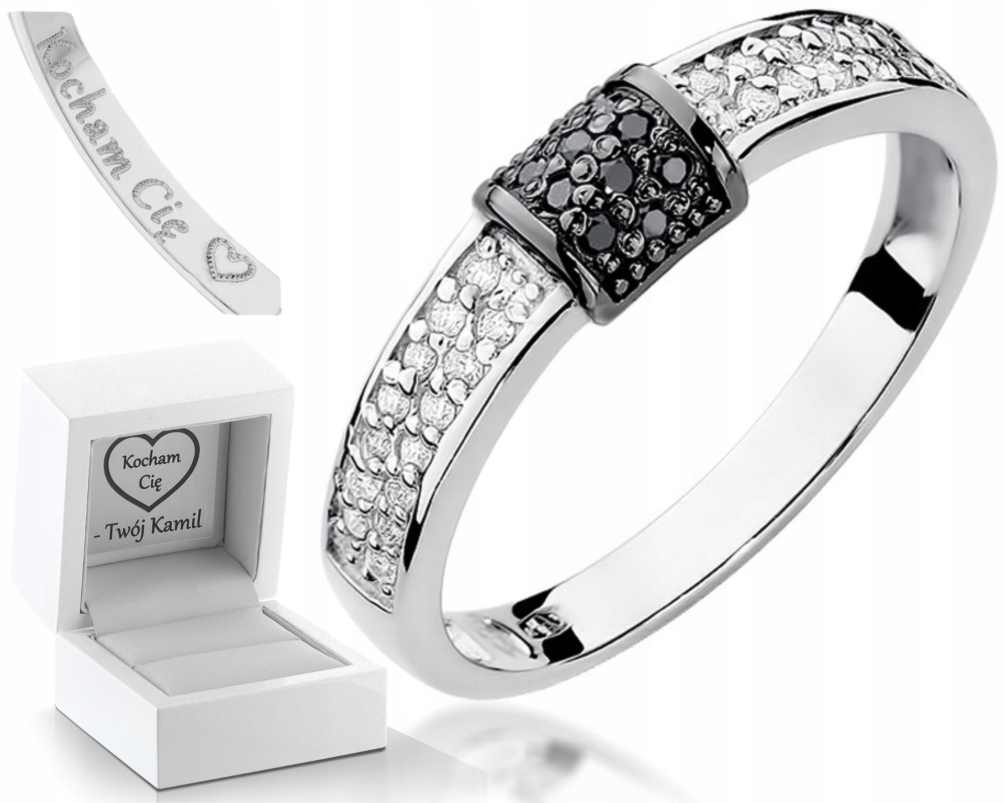 Prstýnek Černé Brilianty Gravírování