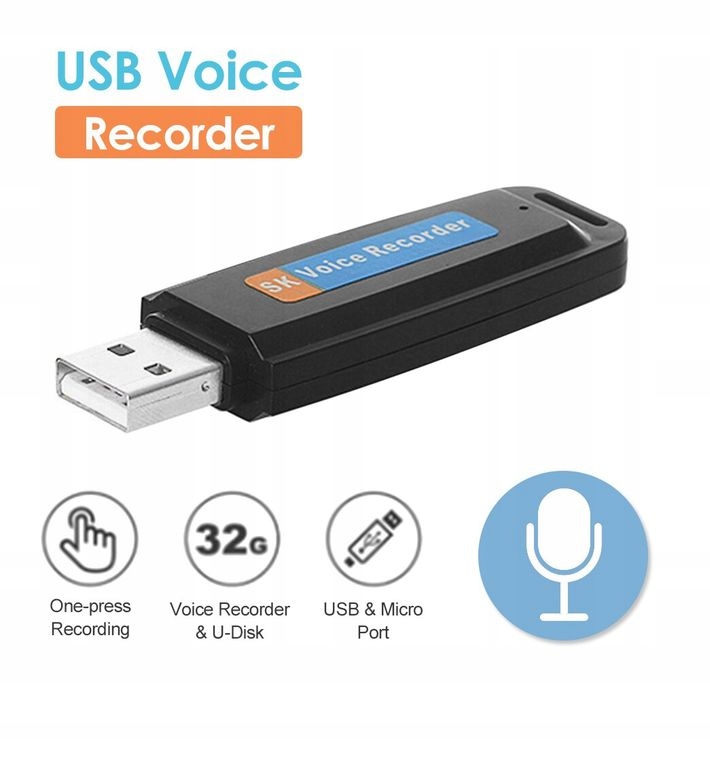 DYKTAFON PODSŁUCH SZPIEG PENDRIVE MICROSD do nagrywania mikrofon ukryty