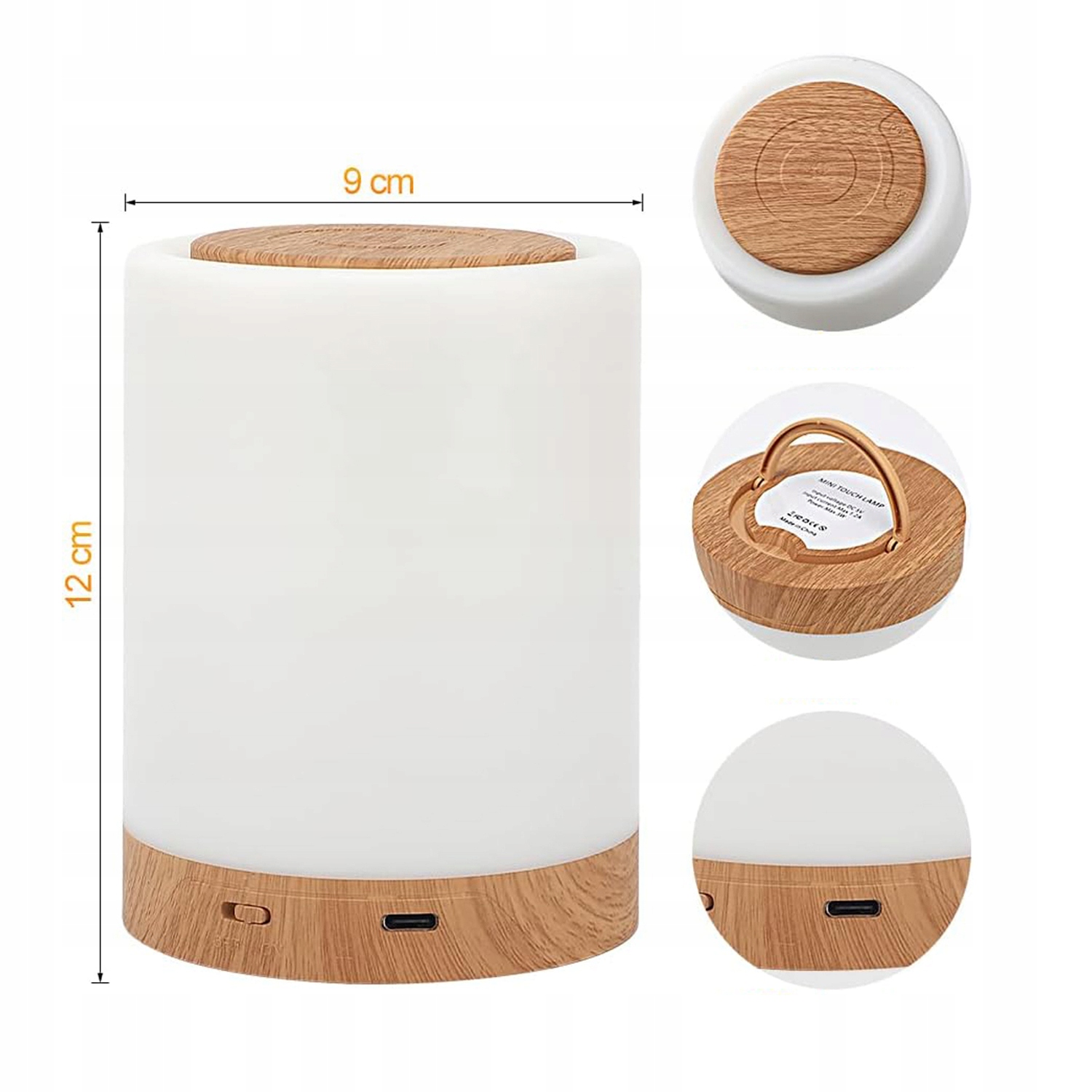 LAMPKA NOCNA LED DOTYKOWA ŚCIEMNIANA BEZPRZEWODOWA ŁADOWANA 10 KOLORÓW USB Zasilanie akumulatorowe