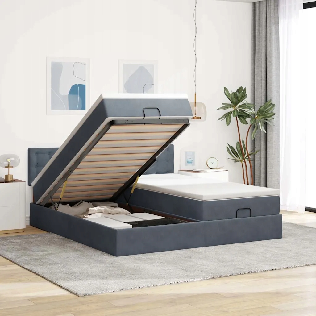 vidaXL Osmanský rám postele s matrací tmavě šedý 200x200cm samet