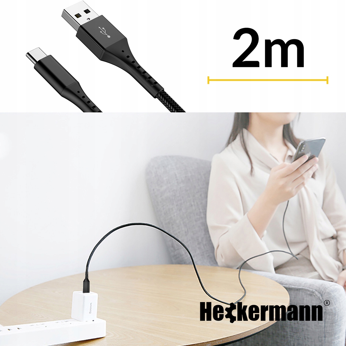KABEL USB USB-C QUICK CHARGE 3.0 OPLOT 480mb/s 2m Marka Heckermann