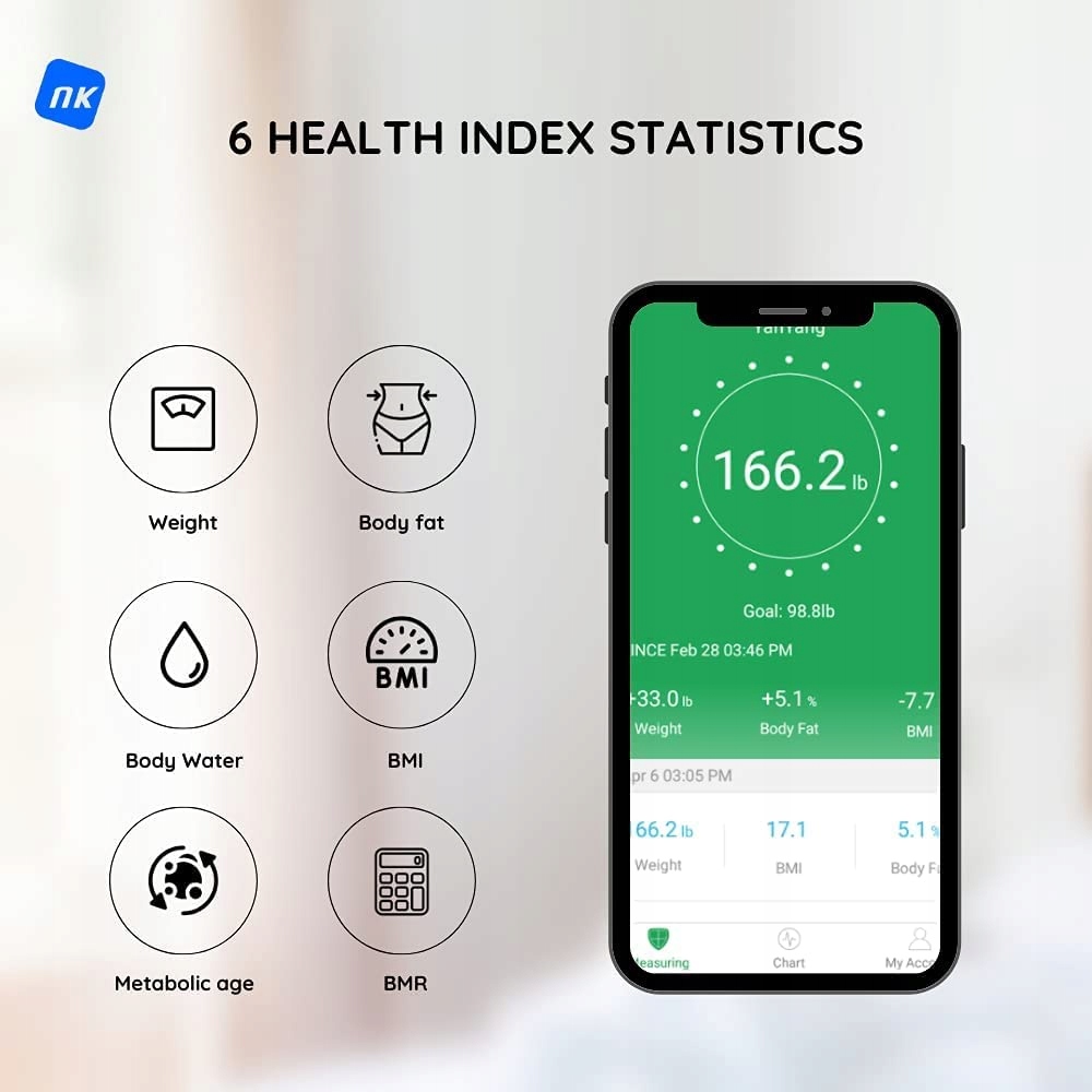 NK Inteligentna Waga Osobowa Bluetooth LCD Pomiar Tkanki Tłuszczowej BMI — miniatura 4